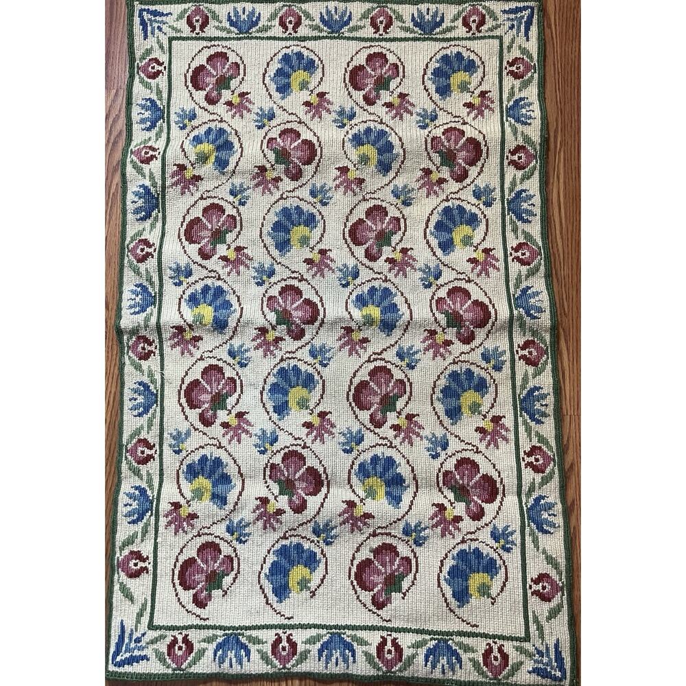 Vintage Greek Handmade Needlework Wall Hanging Textile 35"x22" Folk Art
